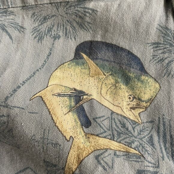 Guy Harvey AFTCO Shirt Mahi Tapa Hawaiian Fish Print Button Up Woven Camp Sz L - Picture 4 of 7